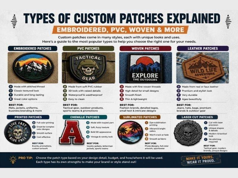 Types Of Custom Patches Explained: Embroidered, PVC, Woven